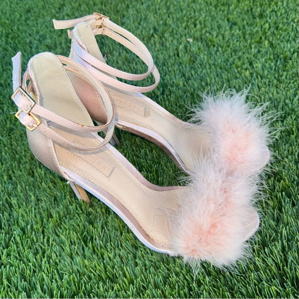 Women’s Top Shop Pink Fuzzy Fur High Heels Stilettos shoes size 7 - 7.5 - Picture 3 of 6